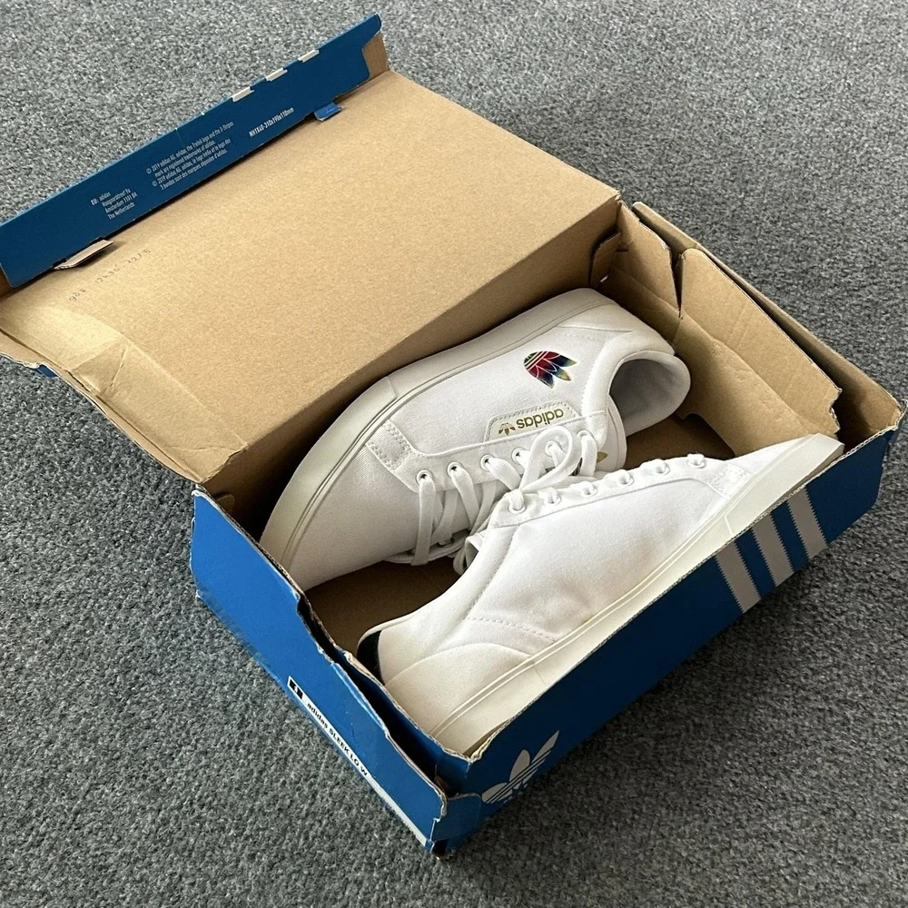 Adidas Shoes Womens Size 11 White Sleek Lo W Canvas Rainbow Logo Sneakers FW2442